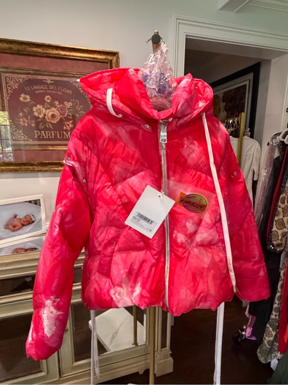 Khrisjoy Hot Pink Tie-Dye Puffer Jacket with Removable Sleeves